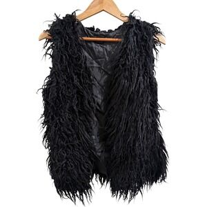 Wet Seal Womens Black Faux Fur Shag Vest Medium Sleeveless Hook Eye Closure